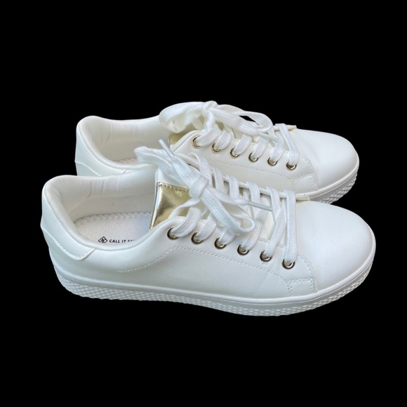 Call it Spring White Sneakers with gold tongue accent - Picture 2 of 7